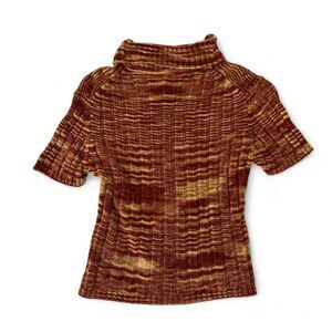 mock neck short sleeved knit top with deep ribs